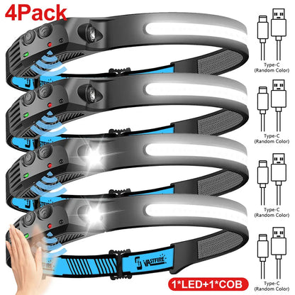 Induction Headlamp COB+LED Head Flashlight Built in Battery USB Rechargeable Outdoor Waterproof Camping Fishing Work Lantern ﻿