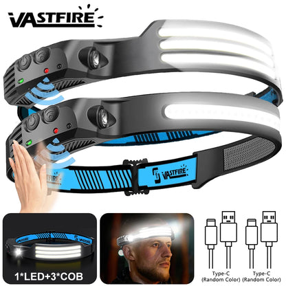 Induction Headlamp COB+LED Head Flashlight Built in Battery USB Rechargeable Outdoor Waterproof Camping Fishing Work Lantern ﻿
