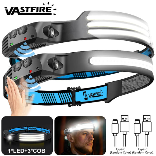Induction Headlamp COB+LED Head Flashlight Built in Battery USB Rechargeable Outdoor Waterproof Camping Fishing Work Lantern ﻿